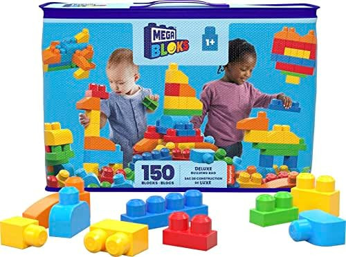 MEGA BLOKS 150-Piece Building Blocks Toddler Toys with Storage Bag, Deluxe Building Bag for Toddl... | Amazon (US)