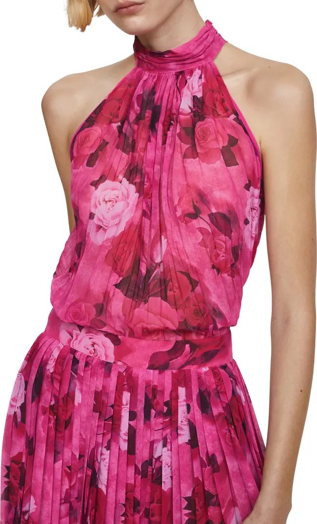 MANGO Jasmin Plissé Sleeveless Top | Nordstrom | Pink Top | Floral Top | Pink Outfit | Nordstrom