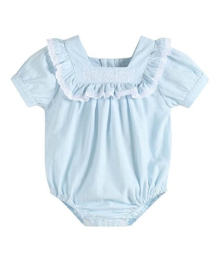 Light Blue Stripe & Floral Ruffle Square-Neck Bubble Bodysuit - Infant & Toddler | Zulily