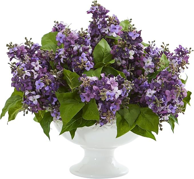 Nearly Natural Lilac Artificial White Vase Silk Arrangements, Purple | Amazon (US)