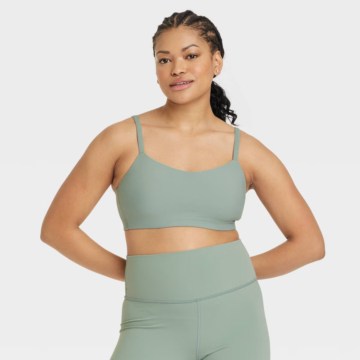 Women's Everyday Soft Light Support Strappy Sports Bra - All In Motion™ Sage Green M: Moisture ... | Target