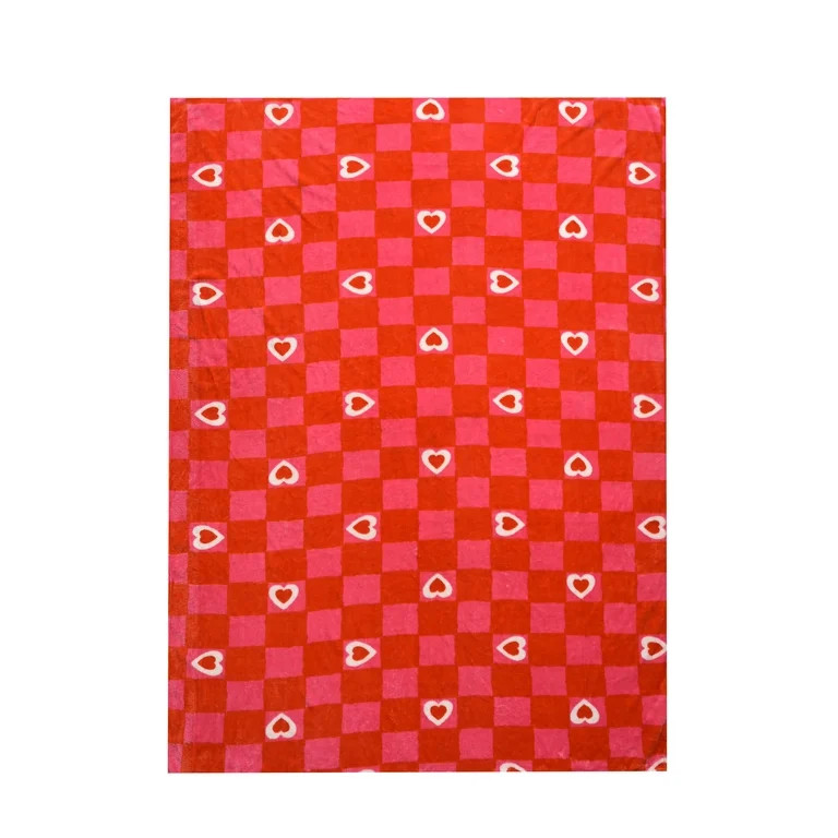 Way to Celebrate Super Soft Cozy Valentines Day Oversize Plush Throw Blankets, Check Hearts | Walmart (US)