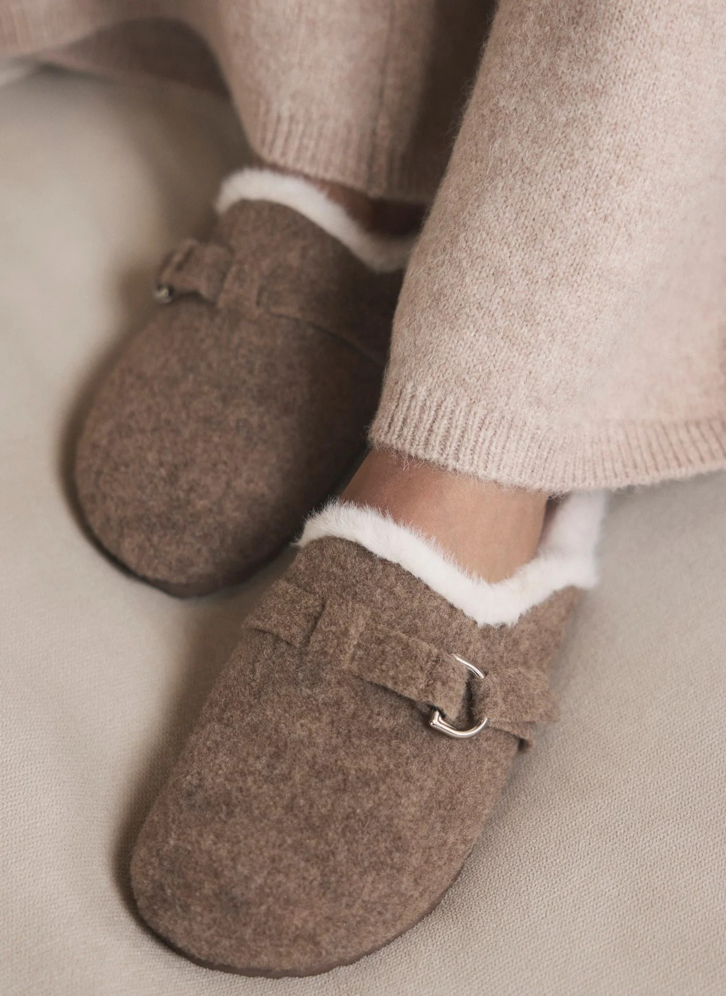 Neutral Felt Clog Slippers | Mint Velvet