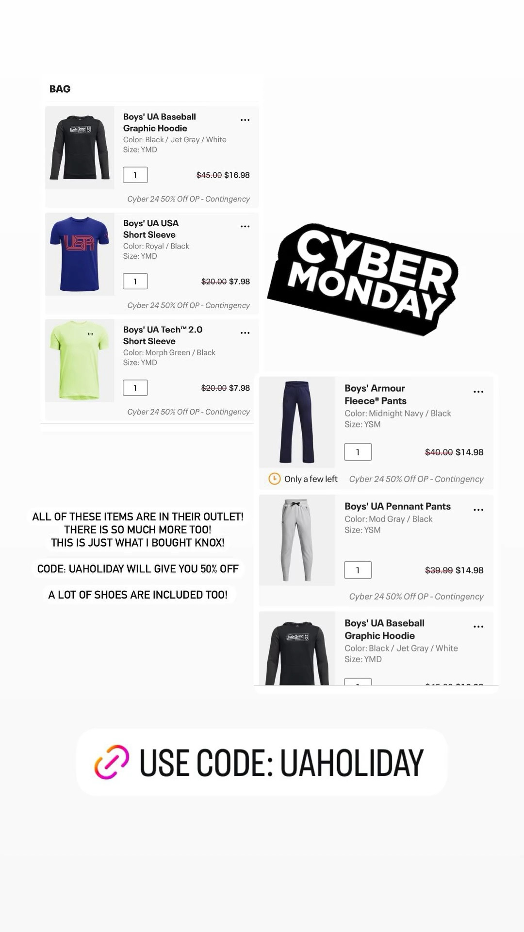 Under Armour Boys Men’s Athletic clothes 50% off plus Free Shipping with code: UAHOLIDAYY

#LTKCyberWeek #LTKKids #LTKGiftGuide