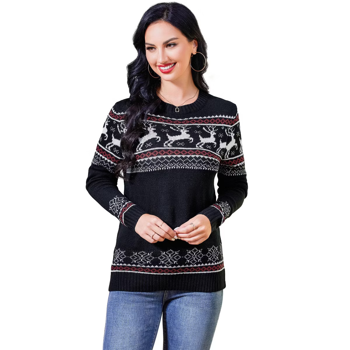 Clearlove Women's Christmas Round Neck Knit Sweater Holiday Fair Isle Pattern Cozy Pullover Top B... | Target