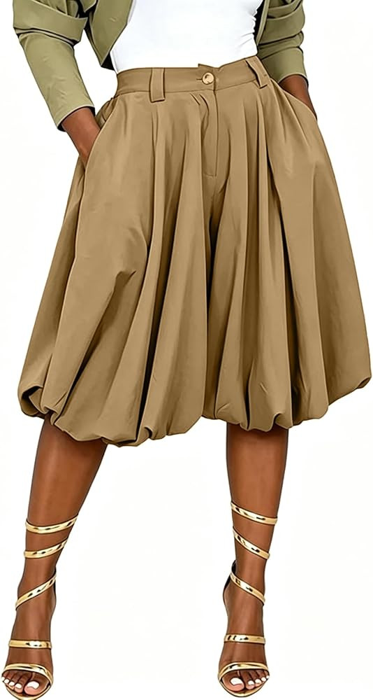 Unybwonn Women Wide Leg Bermuda Shorts High Waist Pleated Bubble Jorts | Amazon (US)