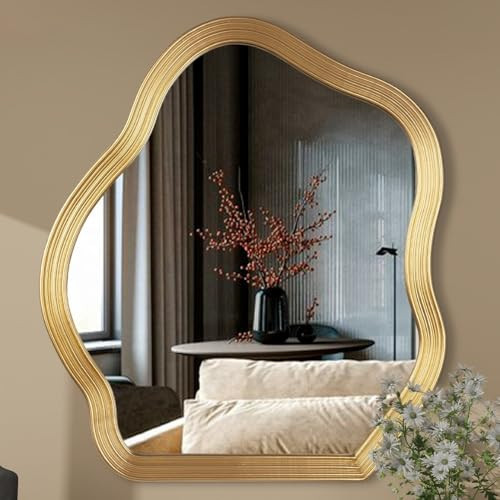 SHYFOY Antique Gold Wall Mirror, Asymmetrical Decorative Mirror for Wall Decor, Irregular Large Ornate Mirrors for Living Room, Wavy Abstract Cloud Mirror, 31.5" L x 27.5" W | Amazon (US)