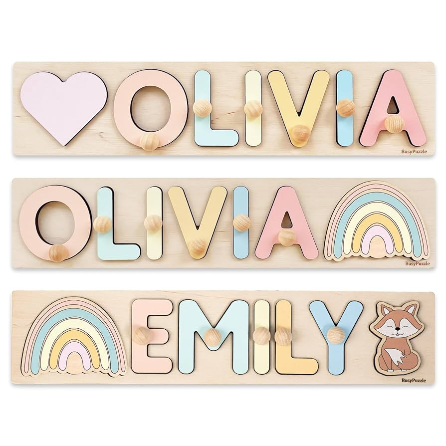 Name Puzzle With Pegs Personalized Wooden Name Puzzle Wooden Toys Custom Name Puzzle by BusyPuzzl... | Amazon (US)