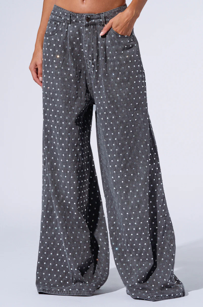 DAZZLED RHINESTONE STUDDED DENIM PANTS IN BLACK | AKIRA