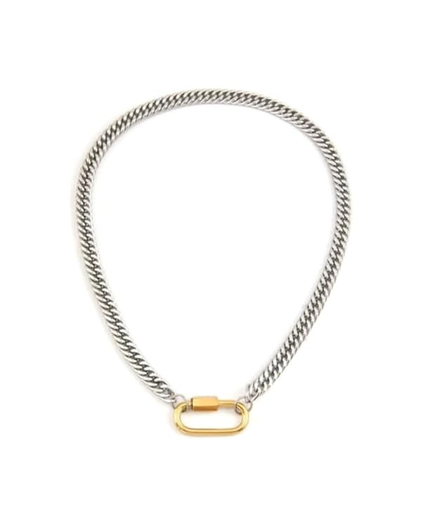 Women Two Color Mountaineering Buckle Necklace Silver Men and Women's Personalized Cuban Paper Cl... | Amazon (US)