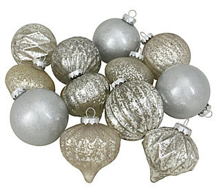 Northlight 12-Ct Champagne & Silver Glass Style Glass Ornament | QVC