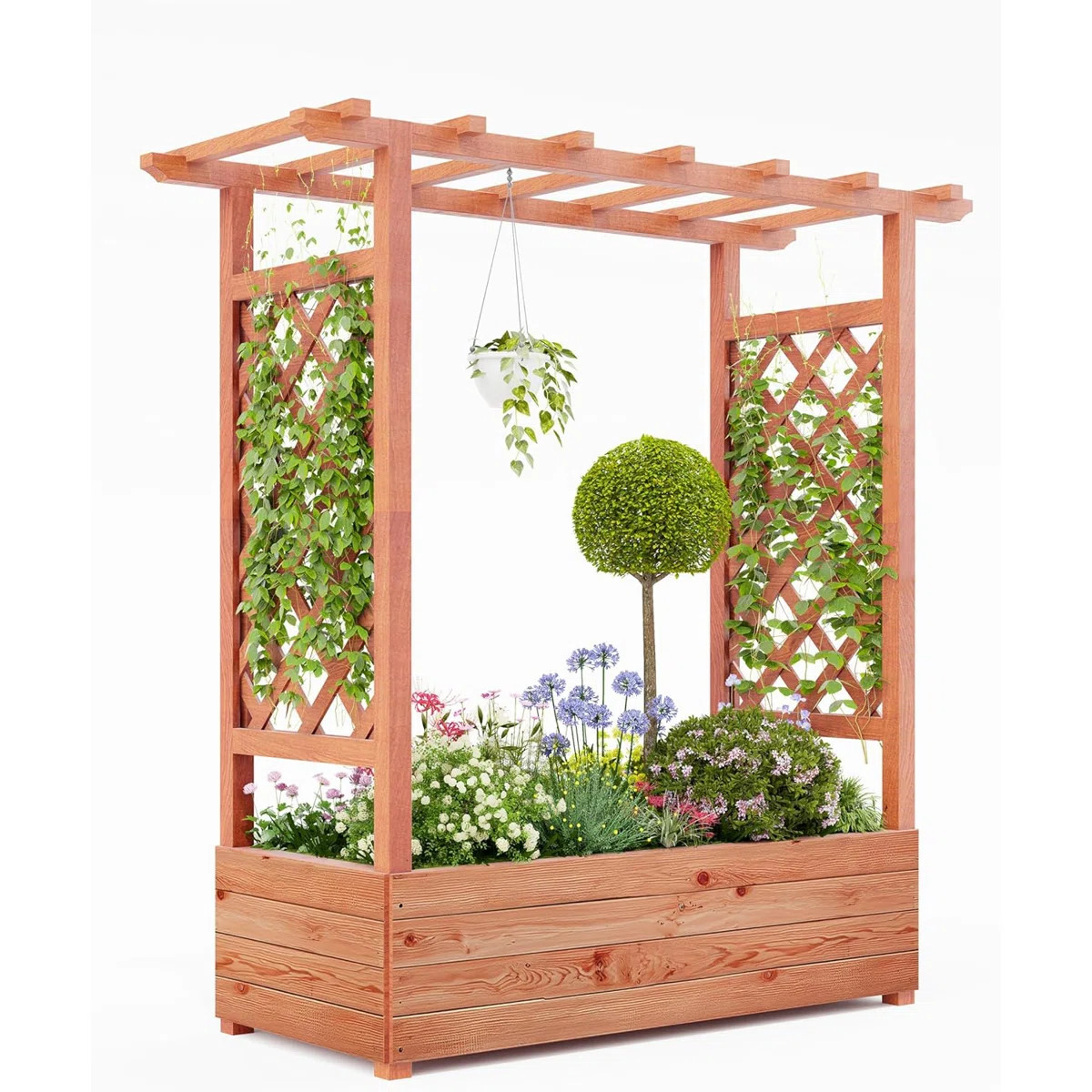 Wooden Elevated Garden Planter With Trellis | Wayfair North America