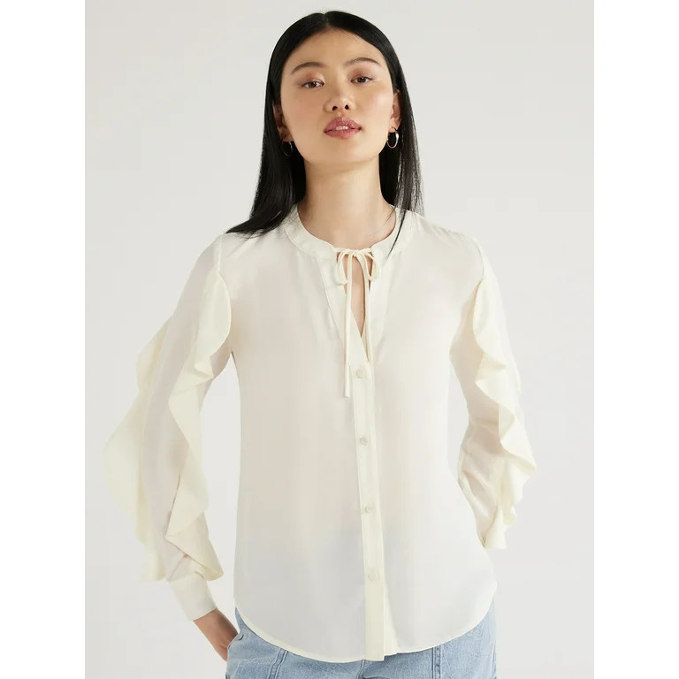 Scoop Women's Ruffle Sleeve Blouse, Sizes XS-XXL | Walmart (US)