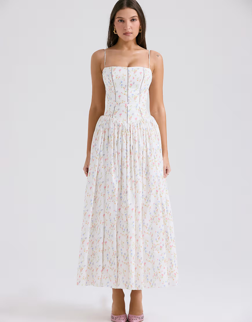 House of CB Ysabella cotton maxi sundress in white posy print | ASOS (Global)