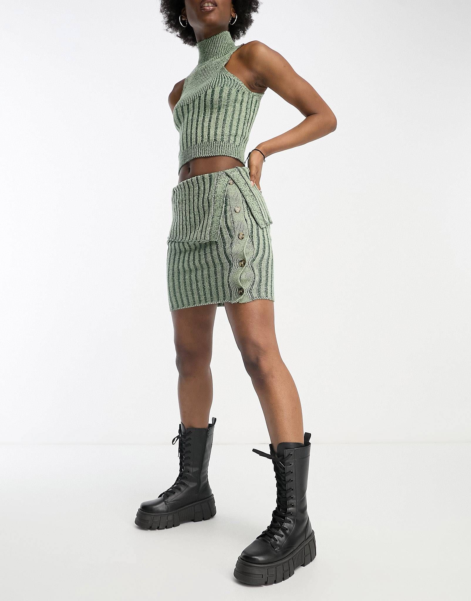 COLLUSION mini skirt with button detail in washed out khaki - part of a set | ASOS (Global)