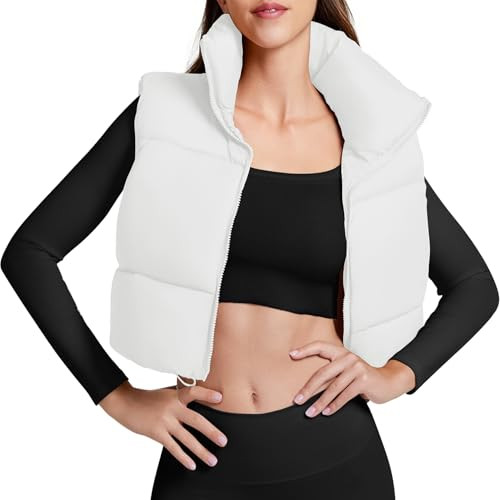Century Star White Puffer Vest Women Girls - Cropped Fall Winter Outerwear Puffy 2025 Quilted Top Jacket Coat Gilet Sleeveless Zip X-Large | Amazon (US)