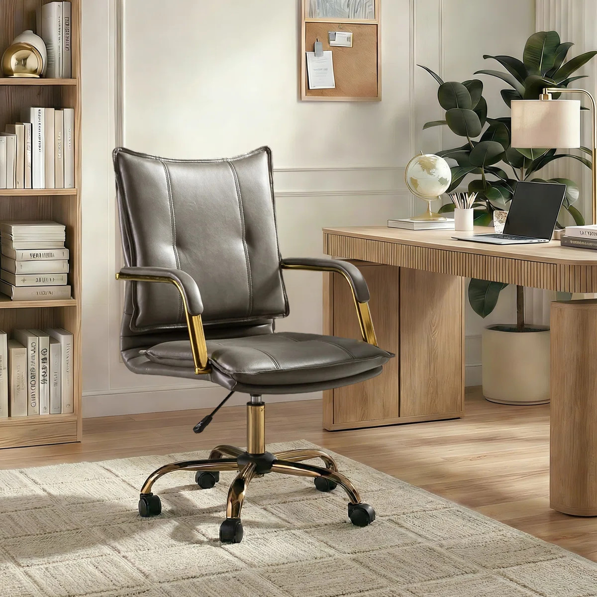 Lundgren Faux Leather Task Chair with Padded Arms | Wayfair North America
