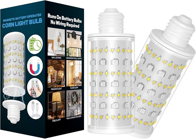 Battery Operated Light Bulb With Remote Control, 2 Pack Rechargeable Light Bulbs 360° lighting F... | Amazon (US)