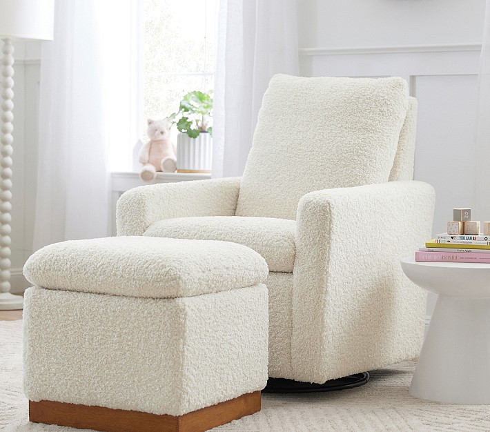 Paxton Swivel Glider Teddy Faux Fur, Ivory | Pottery Barn Kids