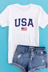 Athletic USA Flag Graphic Tee White Pre-Made | The Pink Lily Boutique
