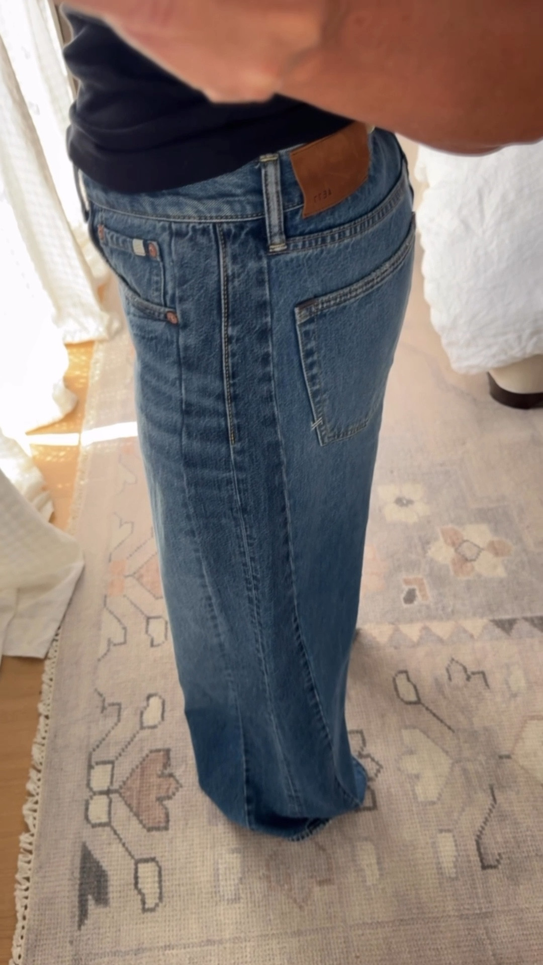 Wearing the very popular 2 tone denim in a loose slouchy wide leg. 
TTS unless you want less baggy, then size down one. I’m wearing 28

#LTKWorkwear #LTKShoeCrush #LTKStyleTip
