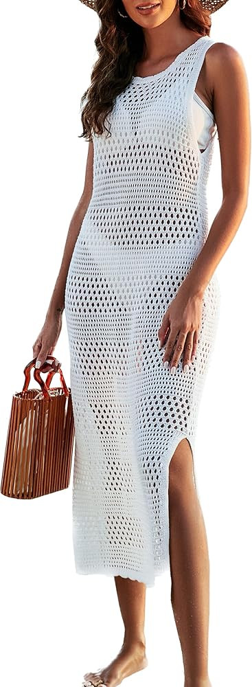 Blooming Jelly Womens Crochet Bathing Suit Cover Ups Sexy Hollow Out Swimsuit Coverup Side Split ... | Amazon (US)