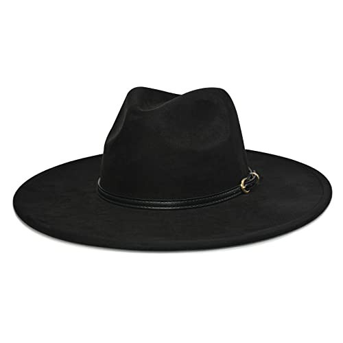 FLUFFY SENSE. Big Wide Brim Fedora Hat for Women - Nashville Outfits Western Hats Women's Felt Panama Rancher Hat (Vintage Black) | Amazon (US)