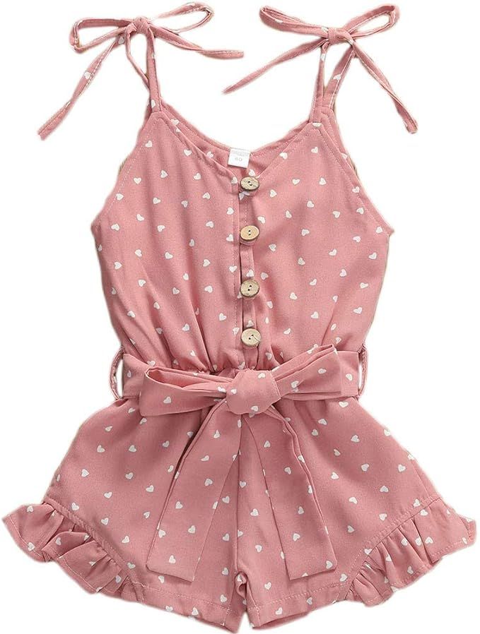 Rtnnsbbfcm Toddler Baby Girl Valentine's Day Romper Bodysuit Heart Print Sleeveless Strap Ruffle ... | Amazon (US)