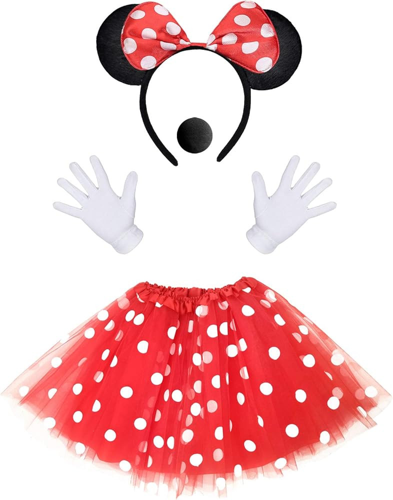 Humairc Mouse Costume Kit incl. Red Tutu Skirt 4 Layers, Mouse Ear Headband, 2 White Gloves, 1 Bl... | Amazon (US)
