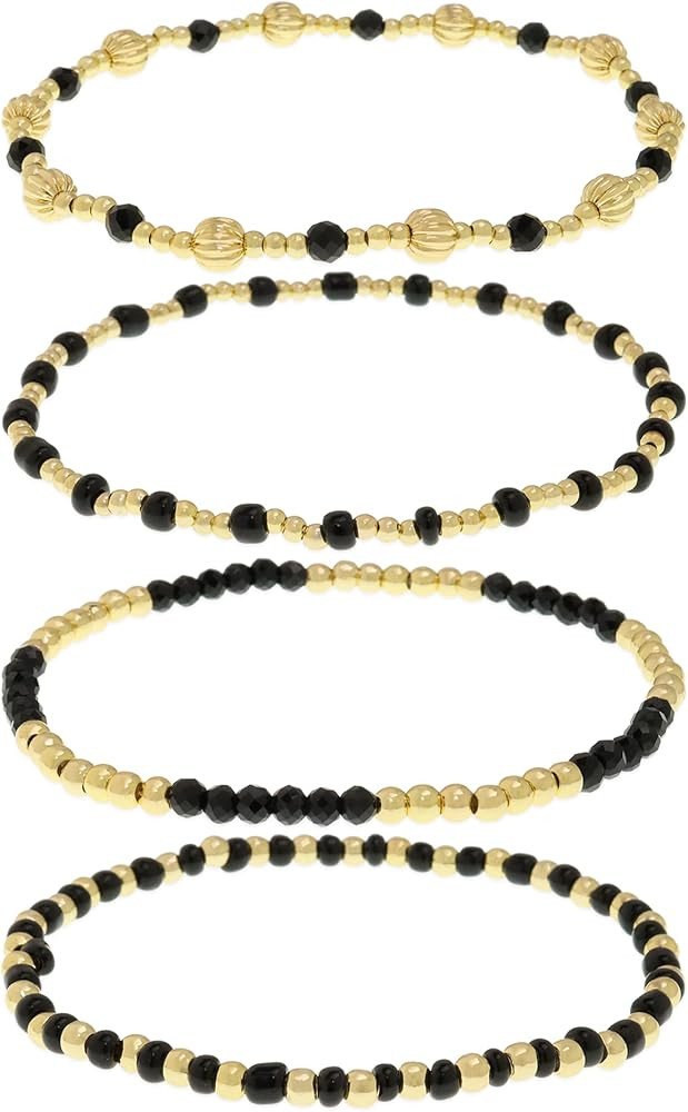 Gold Beaded Gemstone Bracelets Stack Set for Women, Handmade Colorful Natural Stones Beads Stacka... | Amazon (US)