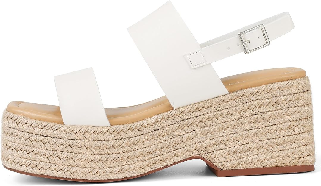 Platform Sandals Women Open Toe Ankle Strap Summer Wedge Espadrille Sandals Cute Beach Straw Raff... | Amazon (US)