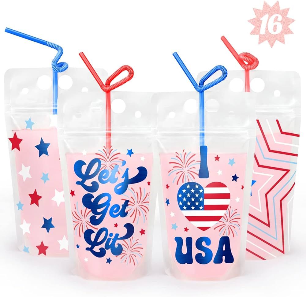 xo, Fetti Fourth of July Party Decorations Drink Pouches - 16 count | USA Party Favors, American ... | Amazon (US)