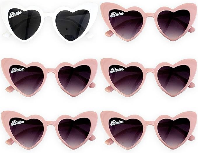 Bachelorette Heart Sunglasses | Set of 6| Bride & Bridesmaid Sunglasses (1 White Bride + 5 Pink B... | Amazon (US)