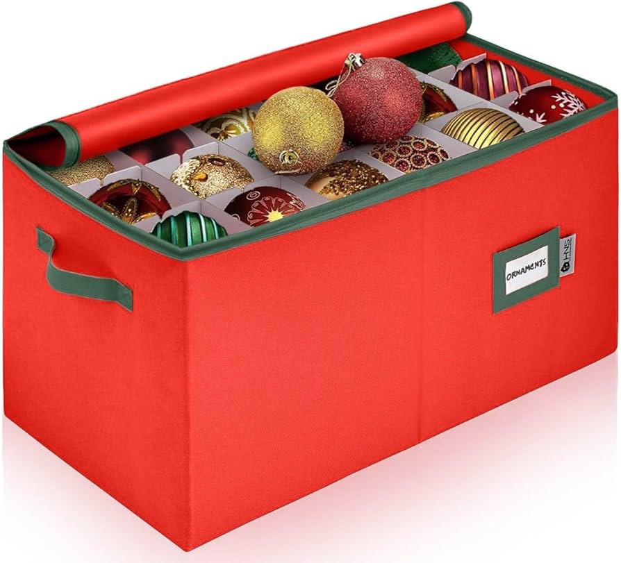 Christmas Ornament Storage Container with Dividers - Box Stores Up to 54 Ornaments, Zippered, Con... | Amazon (US)