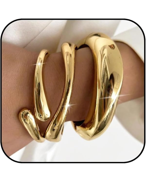 YANCHUN Gold Bangles for Women Bangle Bracelets Chunky Bangles Bracelets Non Tarnish Gold/Silver ... | Amazon (US)