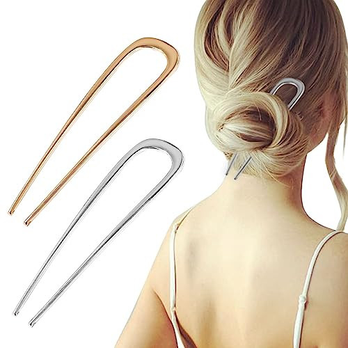 FRDTLUTHW 5.5Inch Large French Hair Pin, U-shaped 2 Prong Bun Hair Sticks for Thick Long Hair(pack of 2) | Amazon (US)