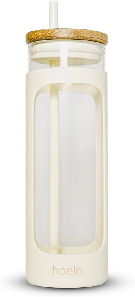 20oz Glass Tumbler Water Bottle, Iced Coffee Cup with Straw, Silicone Protective Sleeve, Bamboo L... | Amazon (US)