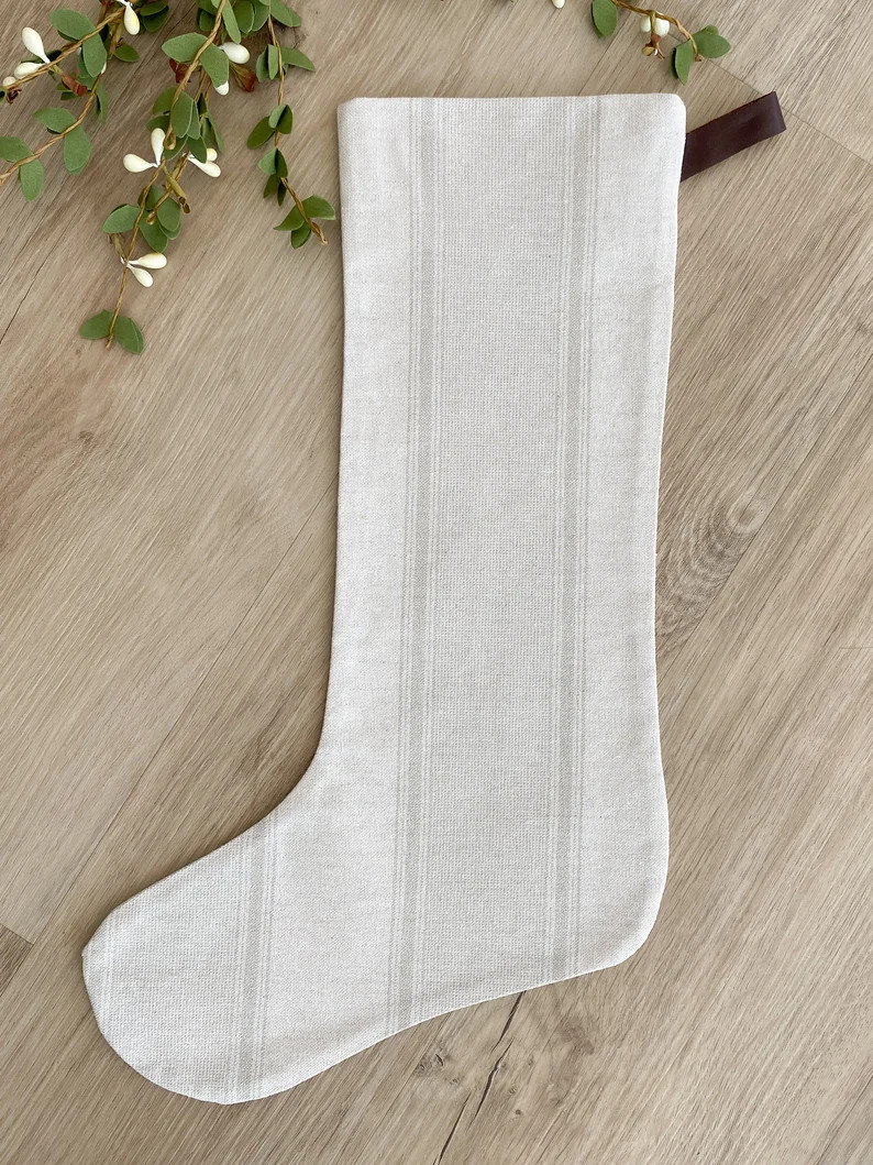 Neutral Christmas Stocking, French Linen Stripe Stocking, Christmas Stocking, Holiday Stocking, S... | Etsy (US)