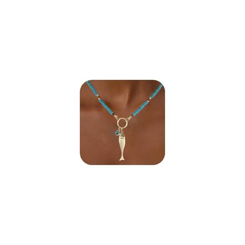 CLASSYZINT Gold Fish Necklace for Women Boho Beaded Fish Charms Necklace Summer Beach Jewelry | Amazon (US)