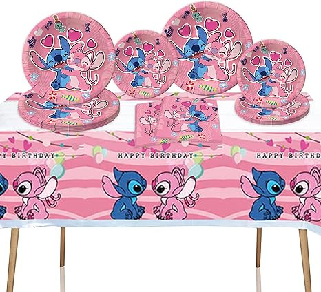 41PCS Pink Stitch Party Set – 20 Plates, 20 Napkins & 1 Tablecover. Perfect for Stitch-themed b... | Amazon (US)