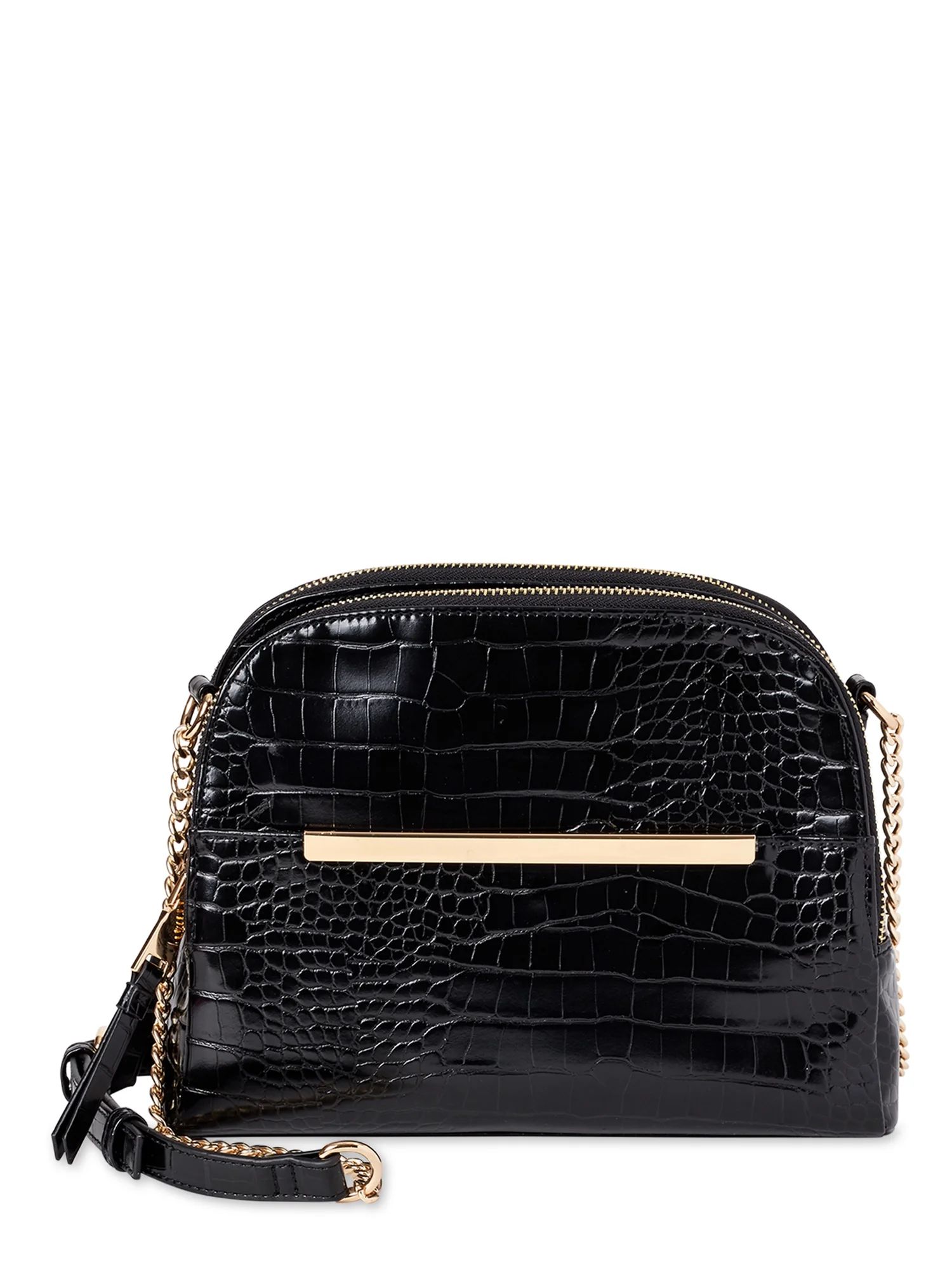 Time and Tru Crossbody Women's Handbag Black Croco | Walmart (US)