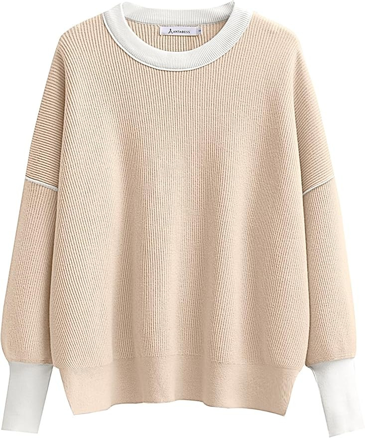 ANRABESS Oversized Sweaters for Women Fall 2023 Crewneck Batwing Long Sleeve Side Slit Knit Pullo... | Amazon (US)