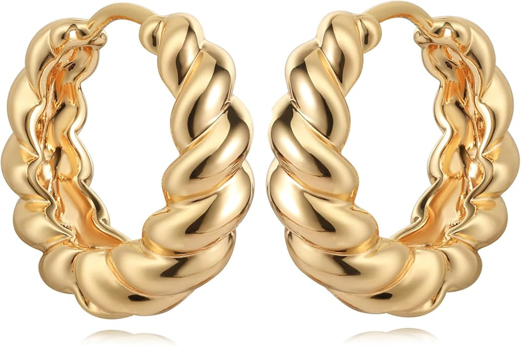 MEVECCO Gold Chunky Huggie Hoop Earring 18K Gold Plated Dainty Handmade Hypoallergenic Sleeper Ho... | Amazon (US)