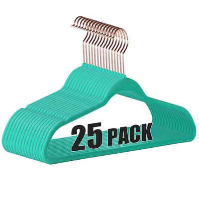 VECELO 25 Pack Velvet Clothes Hangers Non Slip & Space-Saving Clothes Hangers with Finger Clips & Tie Rack Teal | Target