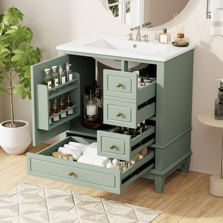 Merax Bathroom Vanity 30 inch with Sink, Freestand Bathroom Cabinet with 2-Tier Over Door Storage... | Amazon (US)