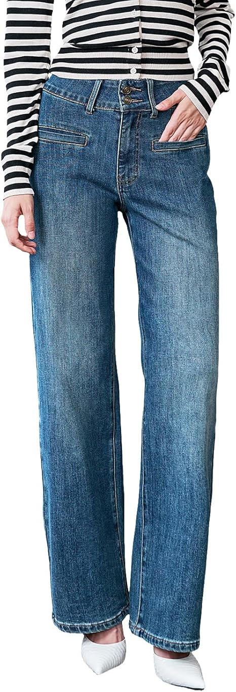 Women’s High Waisted Baggy Jeans – Stretchy Wide Leg Tummy Control Straight Leg Denim Pants T... | Amazon (US)
