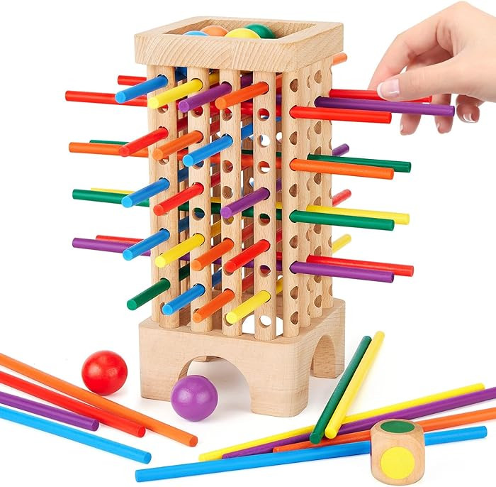 Montessori Game Wooden Board Games, 42 Colorful Sticks Dice Game Math Learning Toys for 3 4 5 6 Y... | Amazon (US)