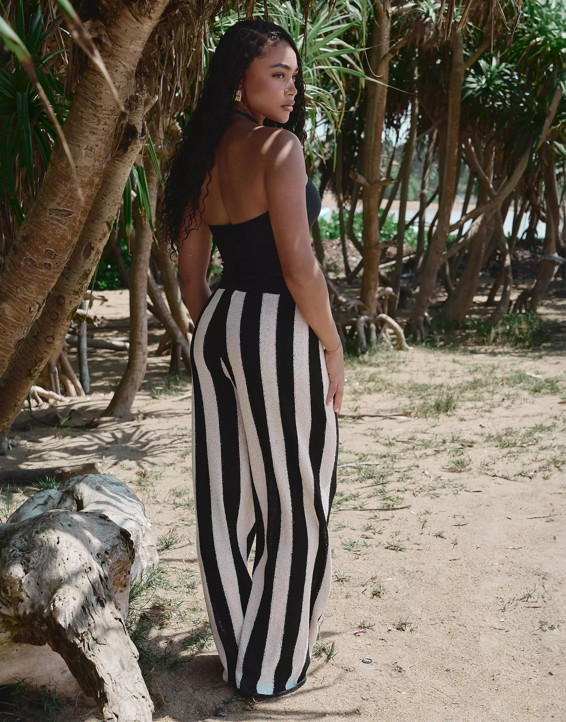 4th & Reckless x Loz Vassallo cuba knitted stripe beach trouser in black and white | ASOS (Global)