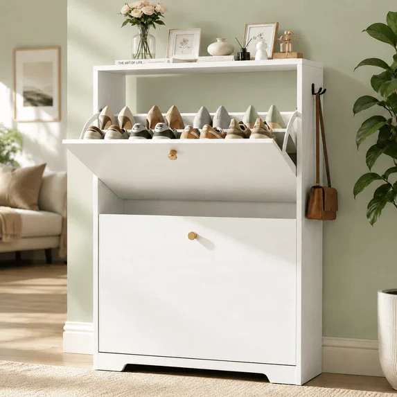 Skyhill Shoe Cabinet with 2 Flip Drawers,Modern Shoe Organizer for Entryway,White | Walmart (US)