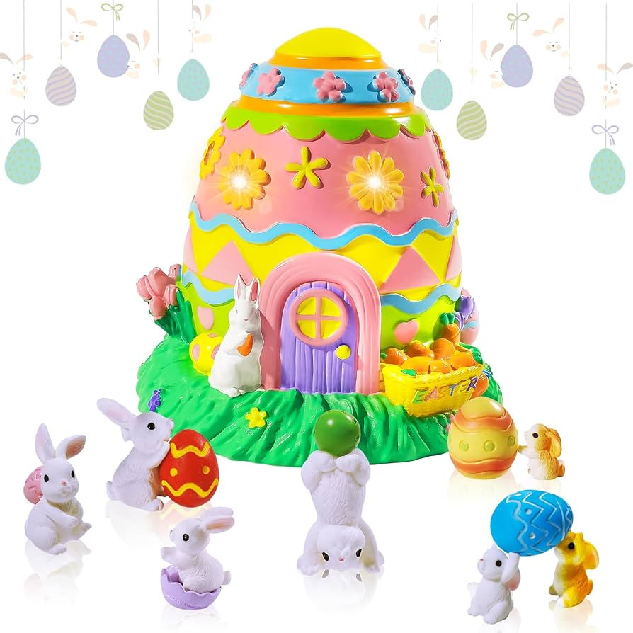 12 Pcs Easter Egg Fairy Garden House Kit Easter Rabbit Figurines Miniature Fairy Garden Accessori... | Amazon (US)